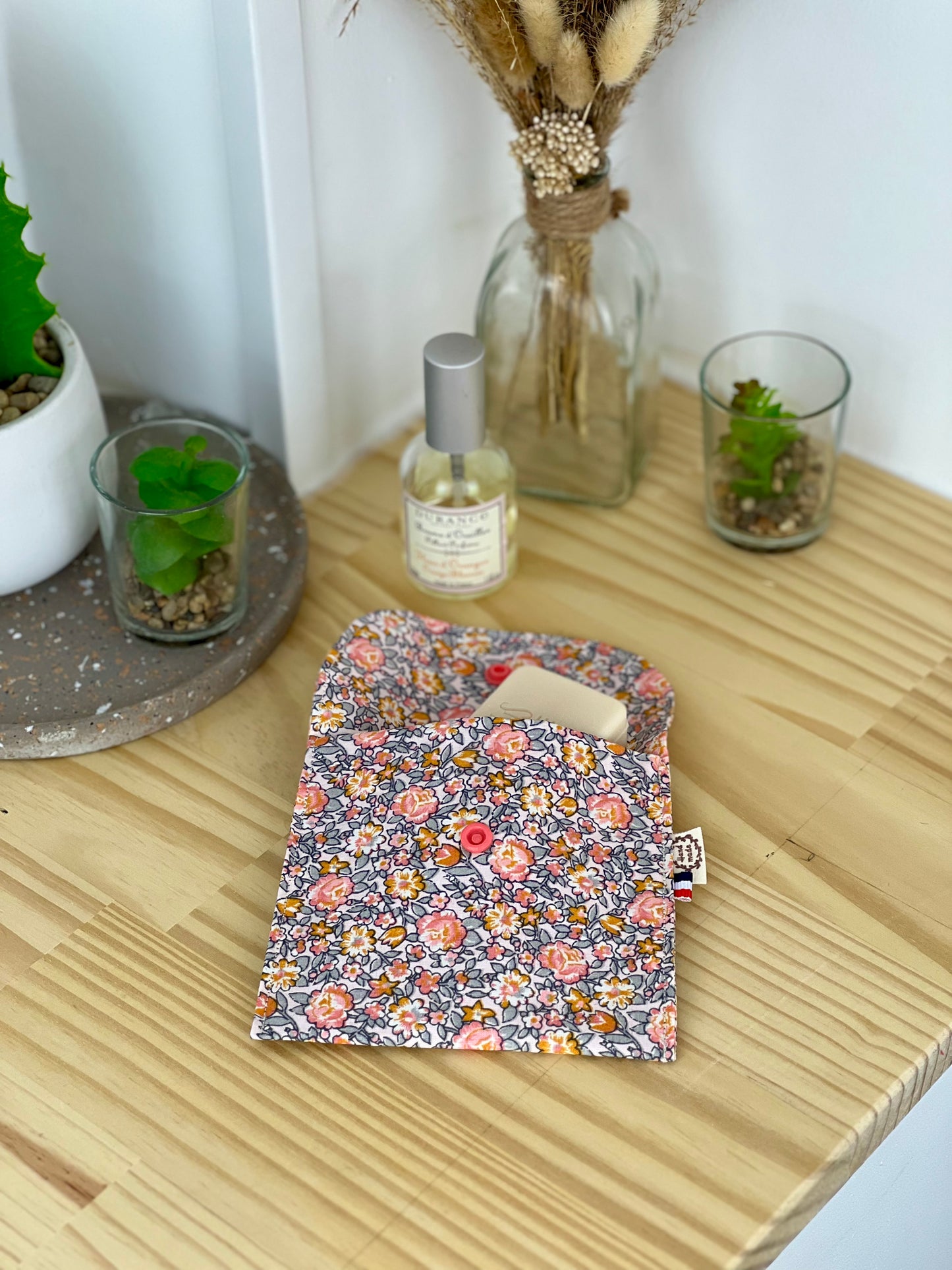 Pochette à savon FLEURS ROSE