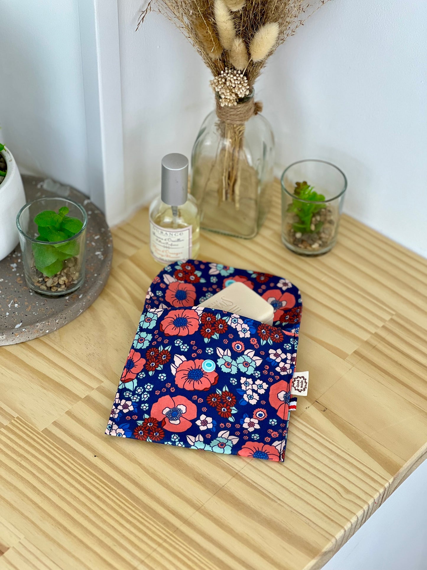 Pochette à savon FLEURS BLEU