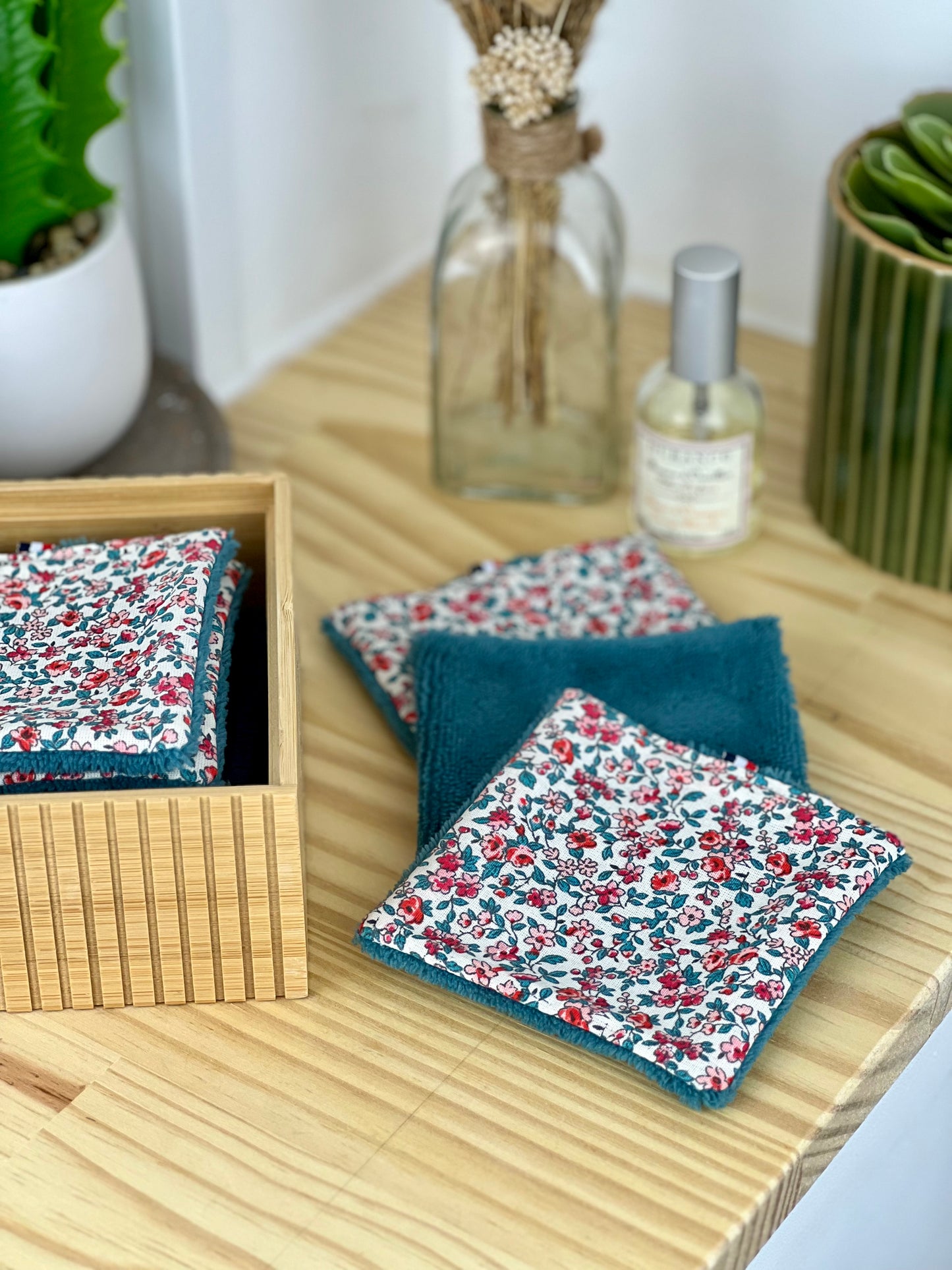 Lingettes lavables bleu canard