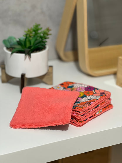 Lingettes lavables rose corail